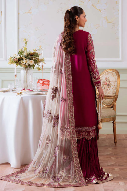 NEL-78 – Nureh Elanora Magenta Embroidered Organza Gharara Suit with Net Dupatta | Pakistanimoda