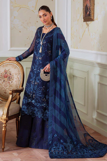 NEL-79 – Nureh Elanora Navy Blue Embroidered Chiffon Gharara Suit | Pakistanimoda