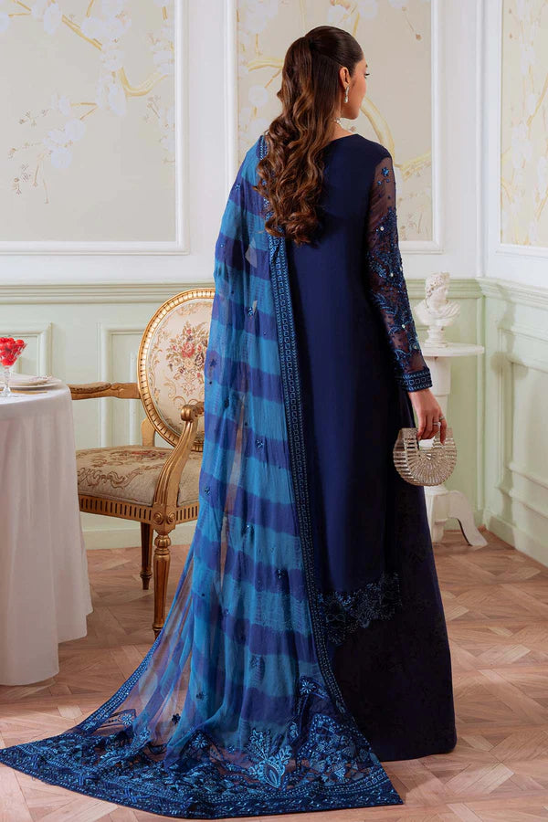 NEL-79 – Nureh Elanora Navy Blue Embroidered Chiffon Gharara Suit | Pakistanimoda