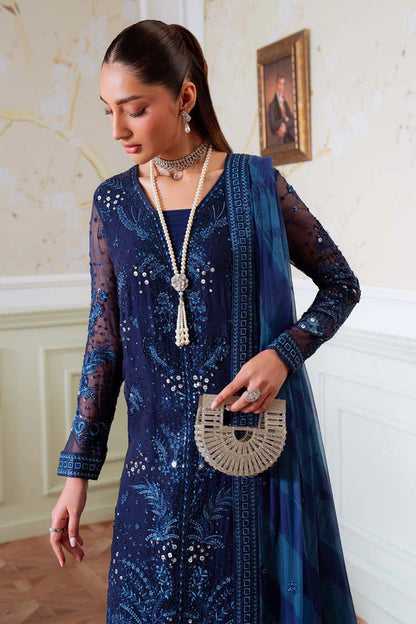 NEL-79 – Nureh Elanora Navy Blue Embroidered Chiffon Gharara Suit | Pakistanimoda