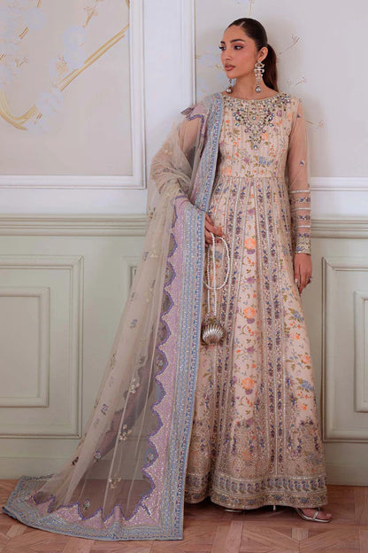 NEL-80 – Shop Nureh Elanora Peach Beige Net Anarkali Gown Dress Online | Pakistanimoda