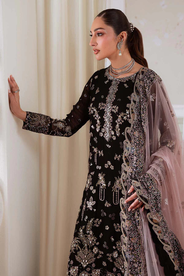 NEL-83 – Nureh Elanora Black Embroidered Chiffon Luxury Sharara Dress USA | Pakistanimoda