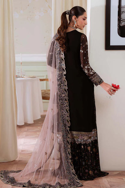 NEL-83 – Nureh Elanora Black Embroidered Chiffon Luxury Sharara Dress USA | Pakistanimoda