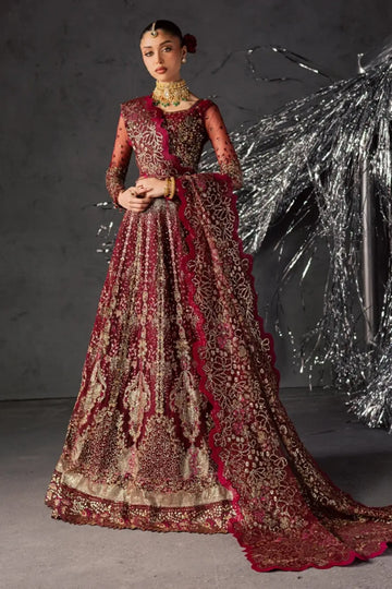NFM-02 deep maroon net Pakistani stitched lehenga choli with hand embellishment and embroidered dupatta