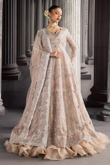 NFM-04 blush pink hand embellished Pakistani wedding stitched Pishwas with embroidered net dupatta