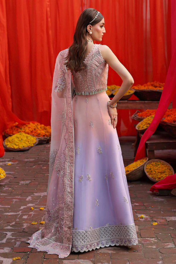 NL-81 Daria by Nureh – Hand embellished pink organza dress with dupatta & silk trousers. Perfect for weddings & formals. Order online at Pakistanimoda.com.