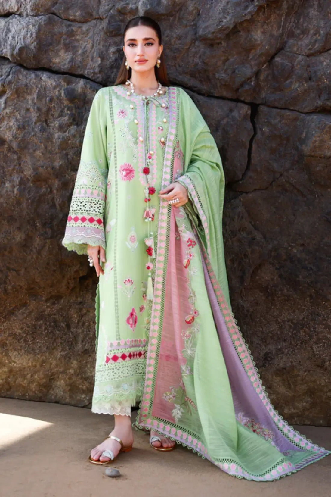 Saira Shakira Breeze ’26 NOOR-2-B lime designer lawn suit Pakistanimoda