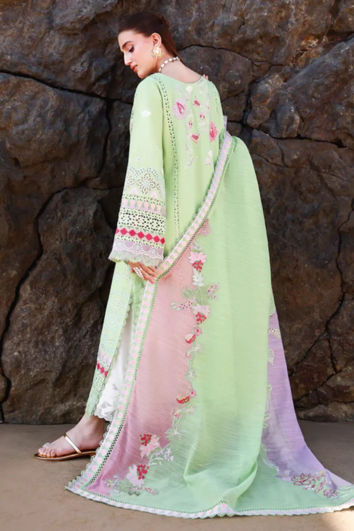 Saira Shakira Breeze ’26 NOOR-2-B lime designer lawn suit Pakistanimoda