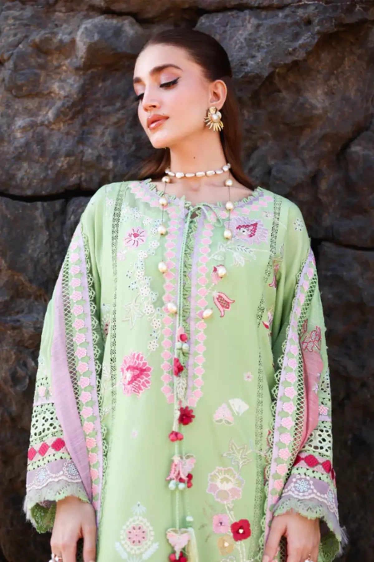 Saira Shakira Breeze ’26 NOOR-2-B lime designer lawn suit Pakistanimoda