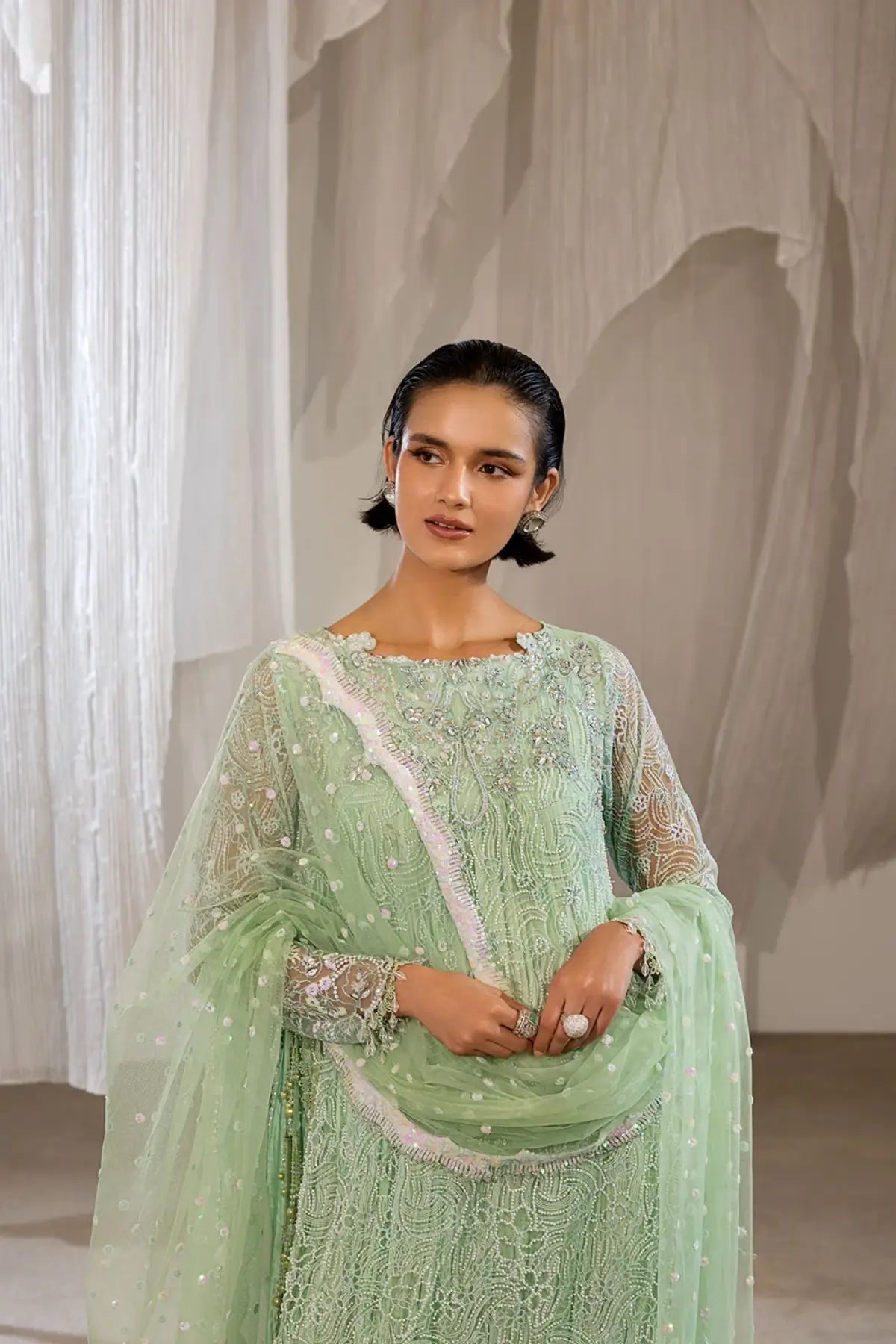 Sobia Nazir NR26-03 mint green embroidered net festive stitched suit from NUR Festive 26