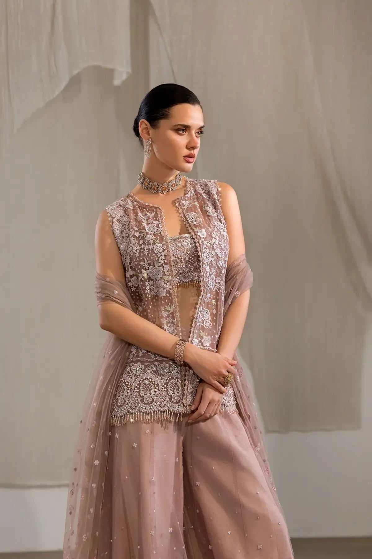 Sobia Nazir NR26-04 mauve hand embellished net wedding stitched suit from NUR Festive 26