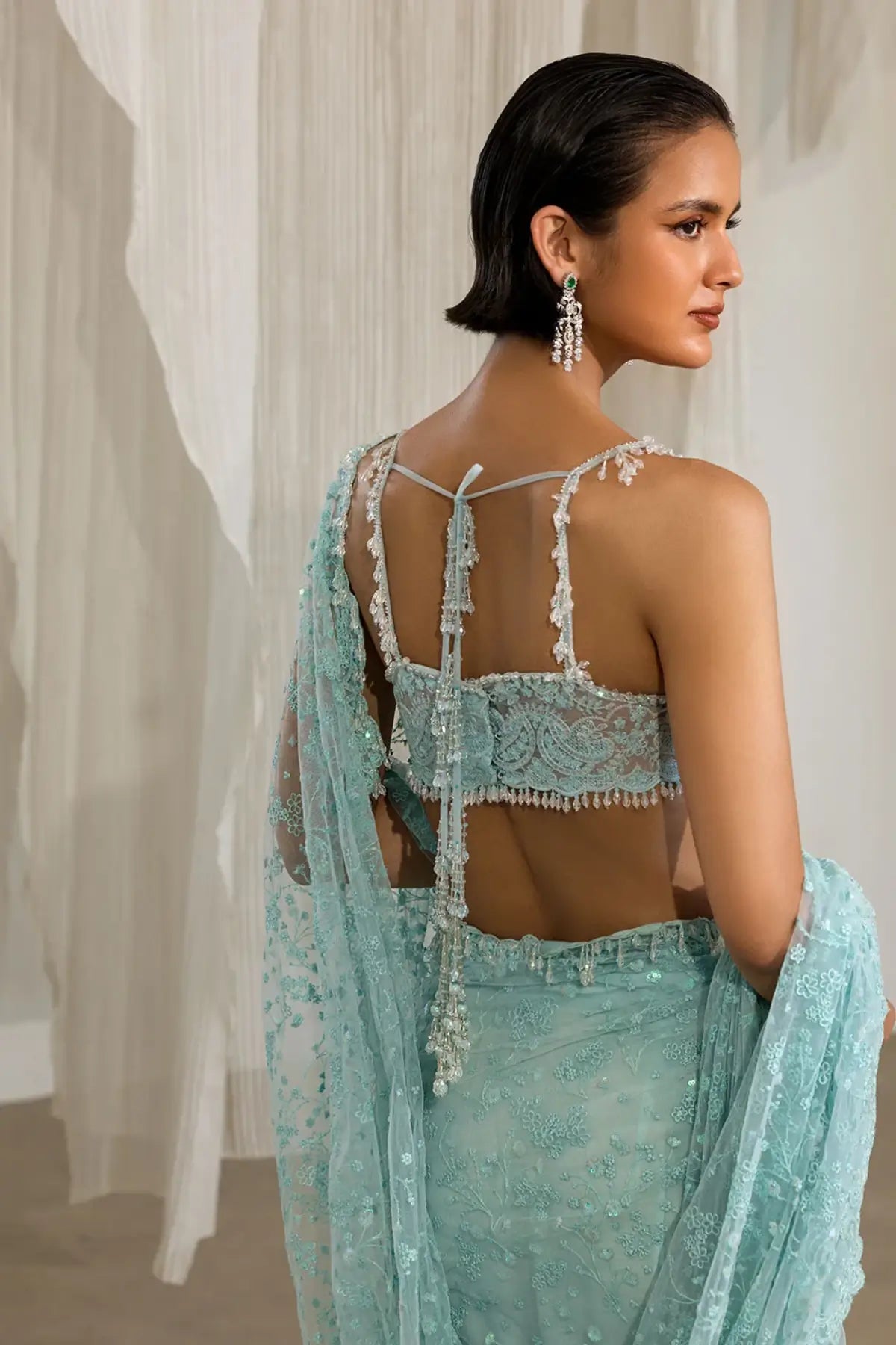 Sobia Nazir NR26-06 aqua blue embroidered net festive stitched saree from NUR Festive 26