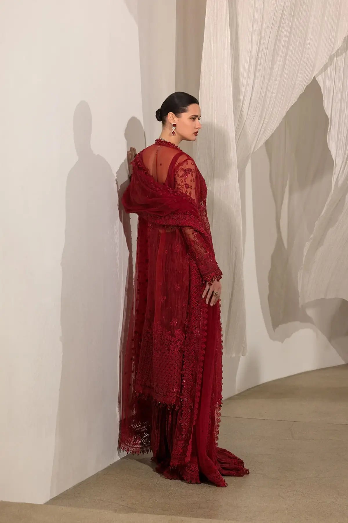 Sobia Nazir NR26-07 crimson hand embellished organza stitched formal suit from NUR Festive 26