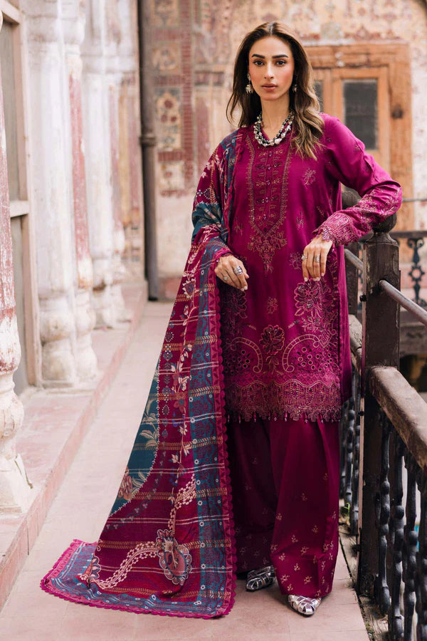 NW-100 Nureh Magenta Linen 3PC Embroidered Suit Pakistanimoda