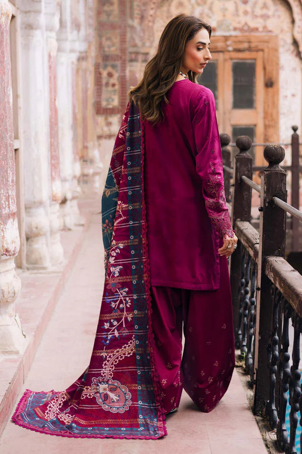 NW-100 Nureh Magenta Linen 3PC Embroidered Suit Pakistanimoda