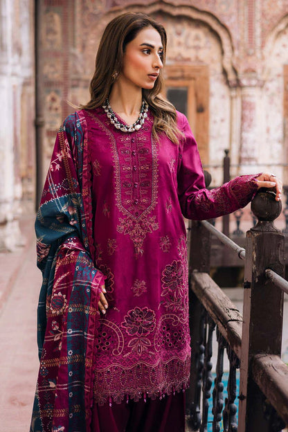 NW-100 Nureh Magenta Linen 3PC Embroidered Suit Pakistanimoda