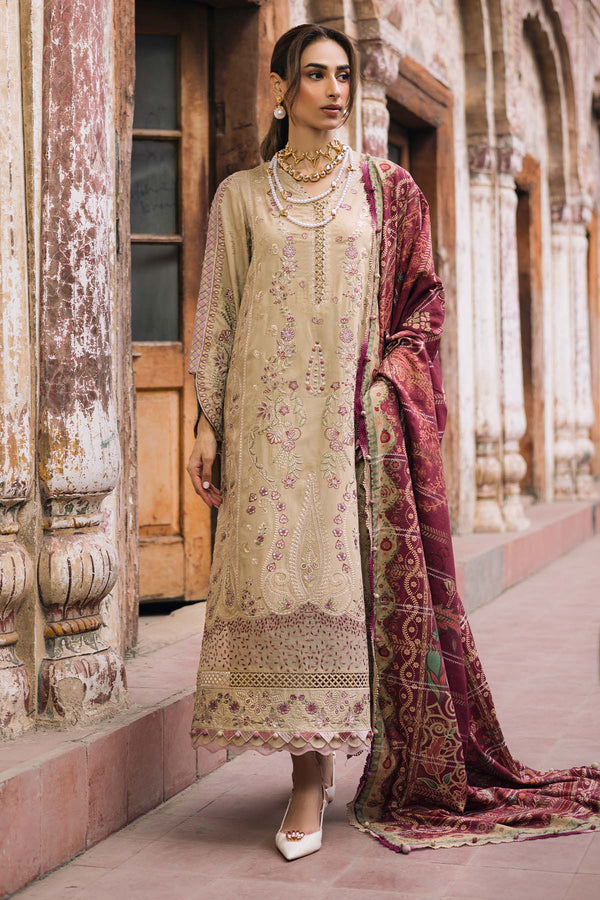Buy NW-101 Nureh Maya Beige Linen Embroidered Suit Pakistanimoda