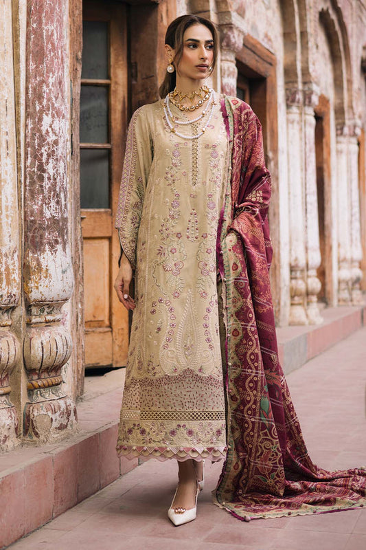 Buy NW-101 Nureh Maya Beige Linen Embroidered Suit Pakistanimoda