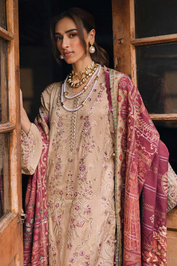 Buy NW-101 Nureh Maya Beige Linen Embroidered Suit Pakistanimoda