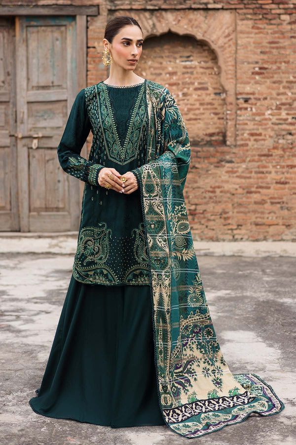 NW-103 Nureh Emerald Green Linen Embroidered Suit Pakistanimoda
