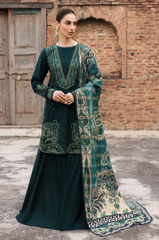 NW-103 Nureh Emerald Green Linen Embroidered Suit Pakistanimoda