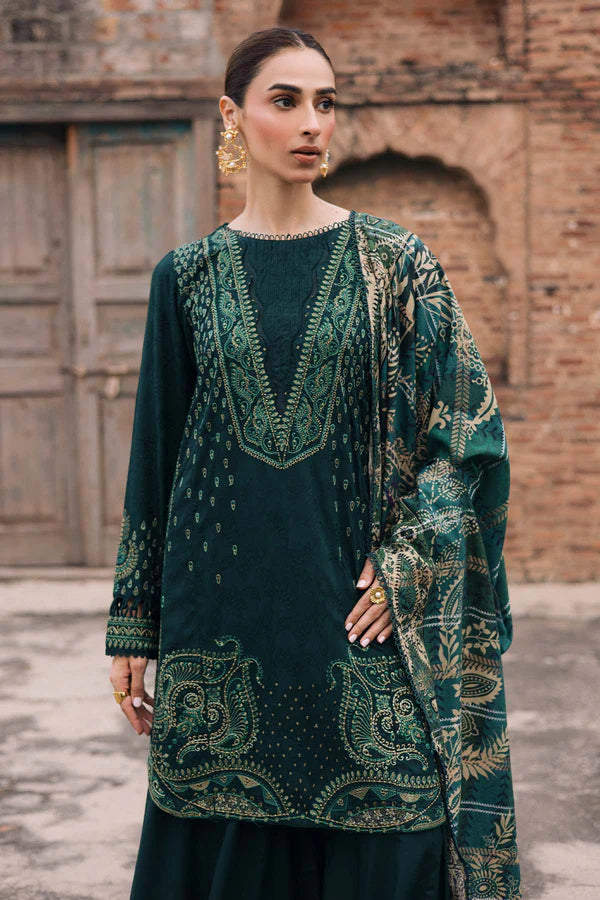 NW-103 Nureh Emerald Green Linen Embroidered Suit Pakistanimoda