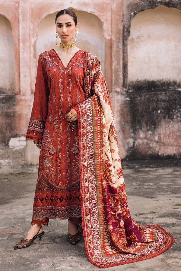 NW-105 Nureh Rust Linen Stitched Embroidered Suit Pakistanimoda