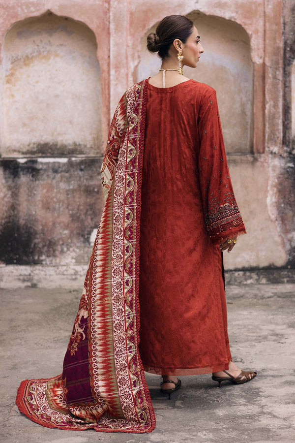 NW-105 Nureh Rust Linen Stitched Embroidered Suit Pakistanimoda