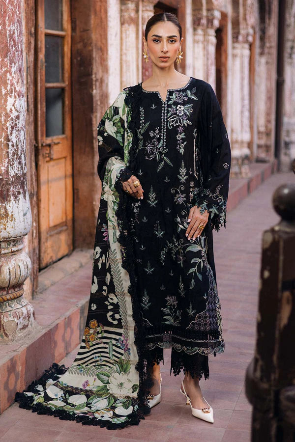 NW-107 Nureh Maya Black Embroidered Linen Suit for Women Pakistanimoda