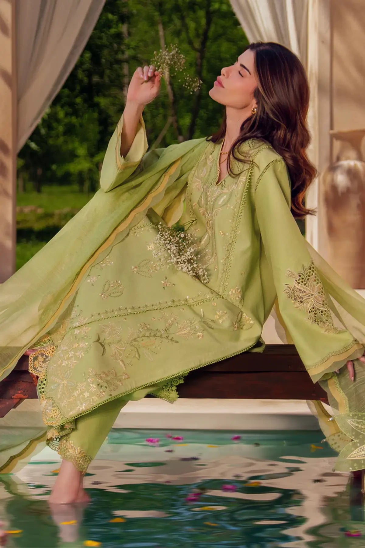 Nadine mint stitched lawn embroidered 3PC suit with dupatta Eid wear Rang Rasiya