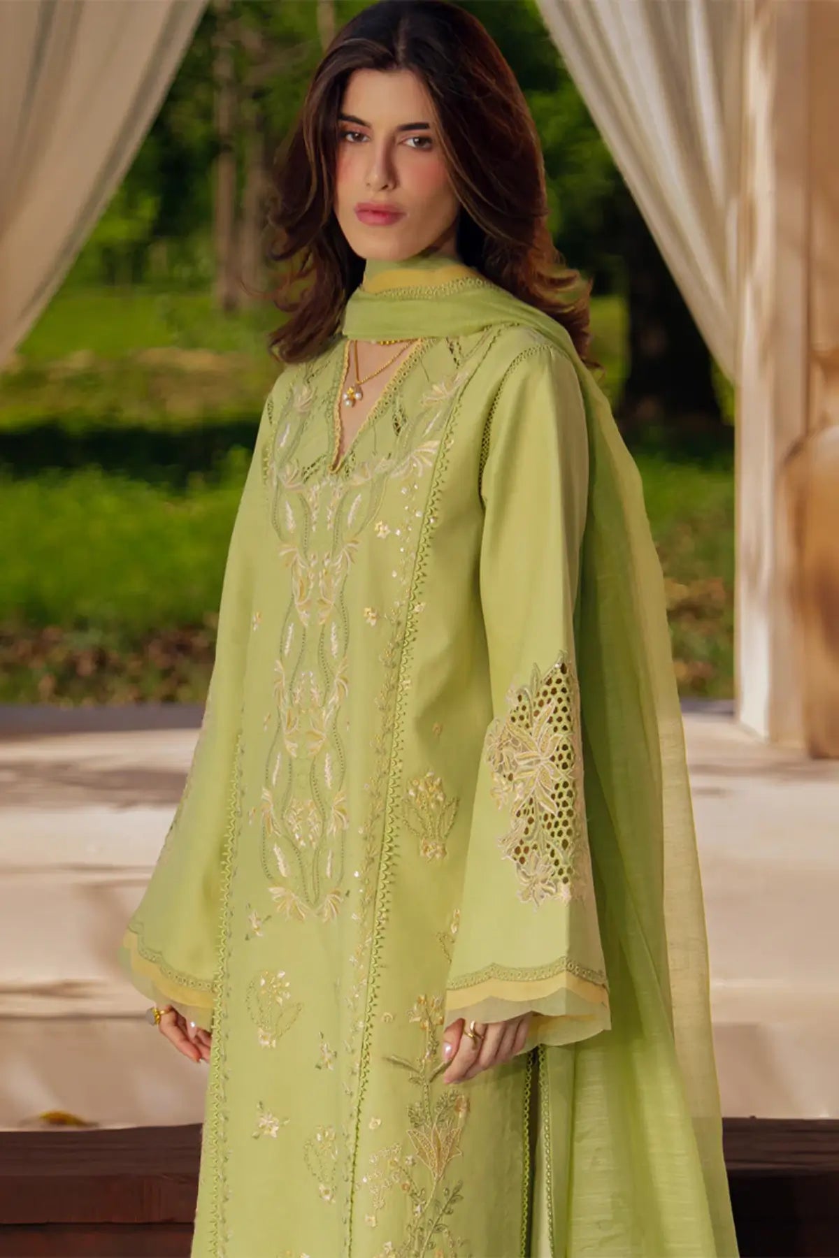 Nadine mint stitched lawn embroidered 3PC suit with dupatta Eid wear Rang Rasiya