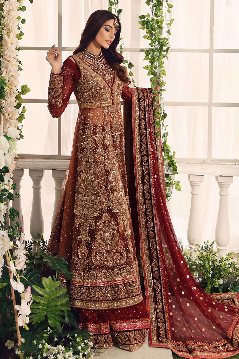 Nageen-Rust bridal net gown with heavy embellishments