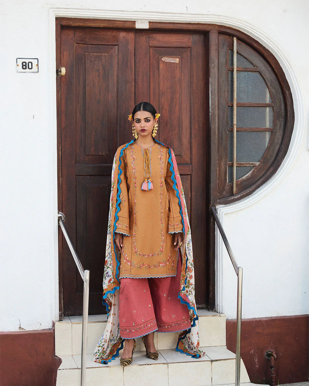 Nal- Mustard Embroidered Ensemble By- Hussain Rehar