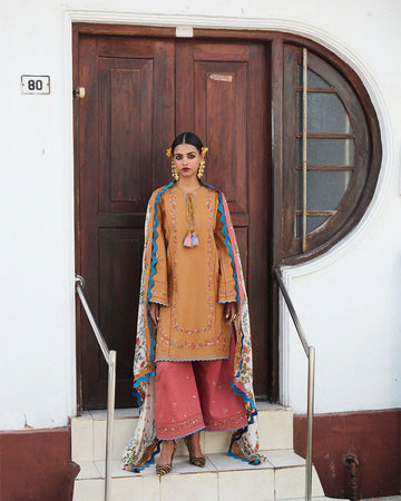 Nal- Mustard Embroidered Ensemble By- Hussain Rehar