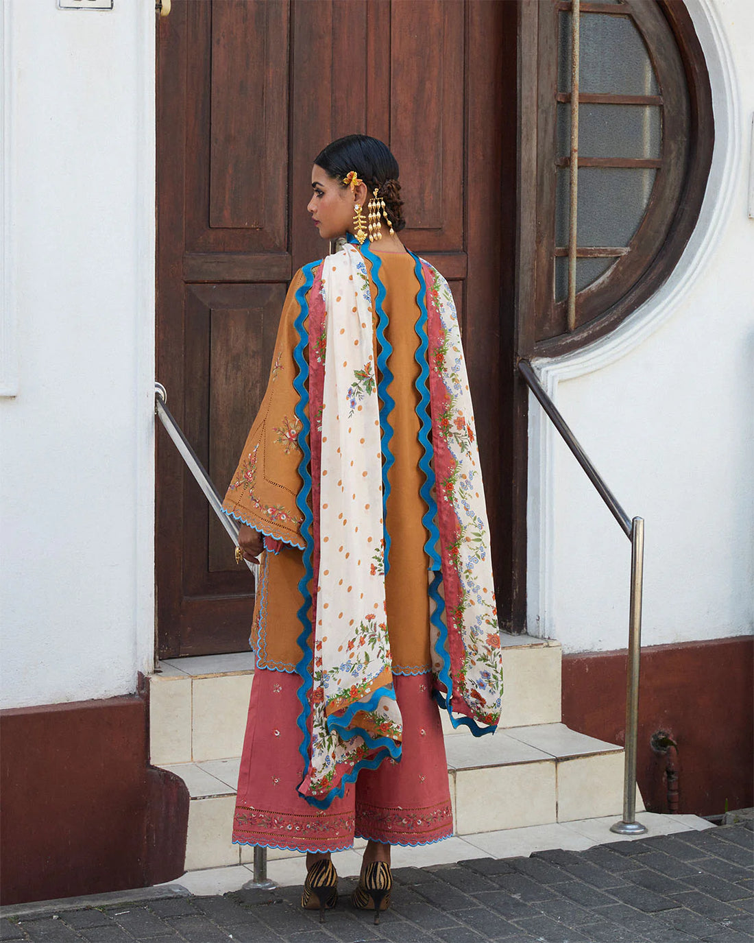 Nal- Mustard Embroidered Ensemble By- Hussain Rehar