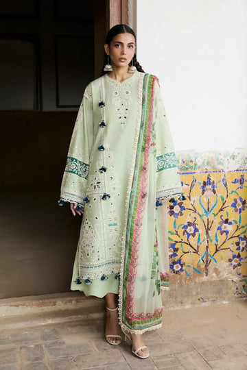 Nane mint green embroidered lawn stitched 3PC suit with chiffon dupatta by Hussain Rehar Pakistanimoda