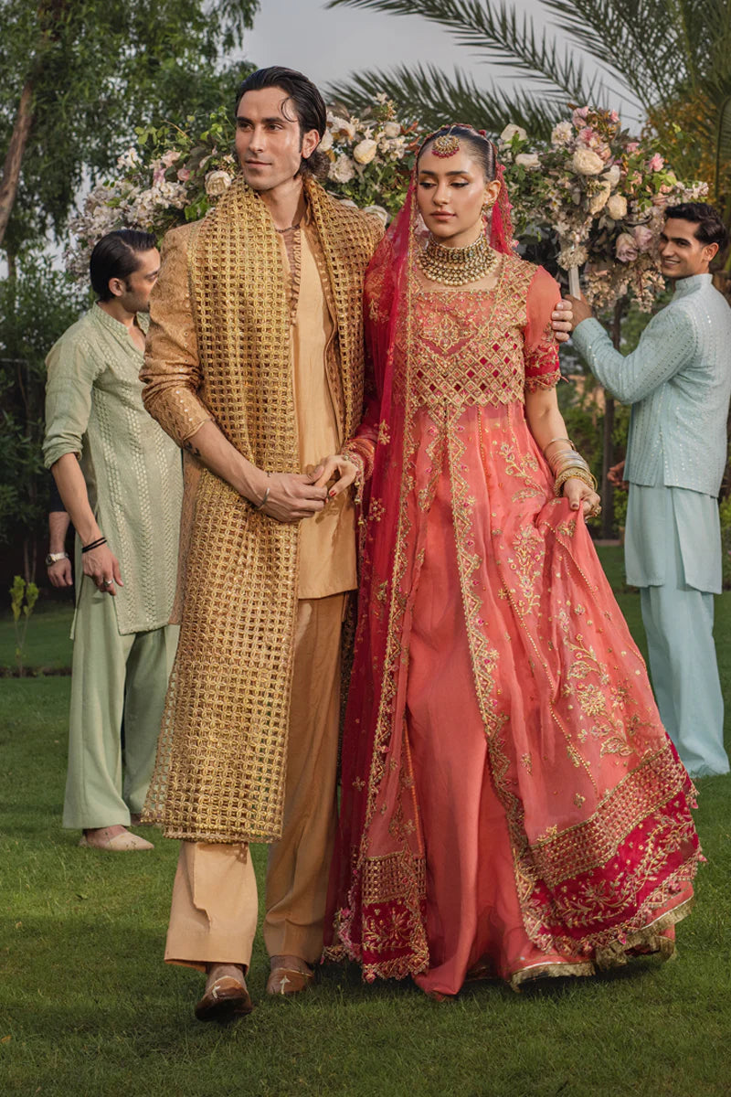 Buy Narmeen – Peach Stitched Wedding Gown Dress Online Pakistanimoda