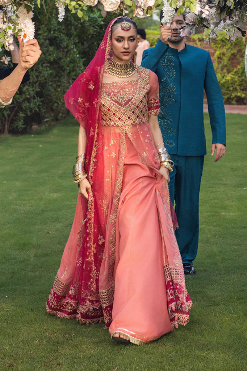 Buy Narmeen – Peach Stitched Wedding Gown Dress Online Pakistanimoda
