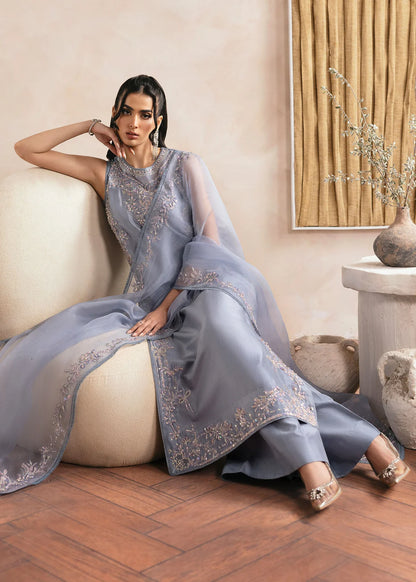 Natalia- Soft Grey Pure Raw Silk Shirt & Trouser Set By-Kanwal Malik