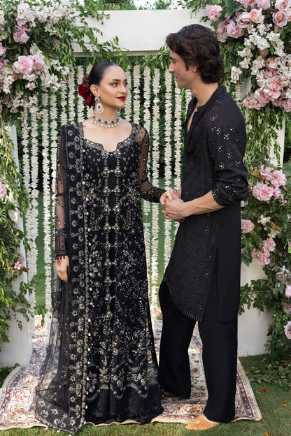 Buy Natasha – Black Net Embroidered Wedding Suit Pakistanimoda