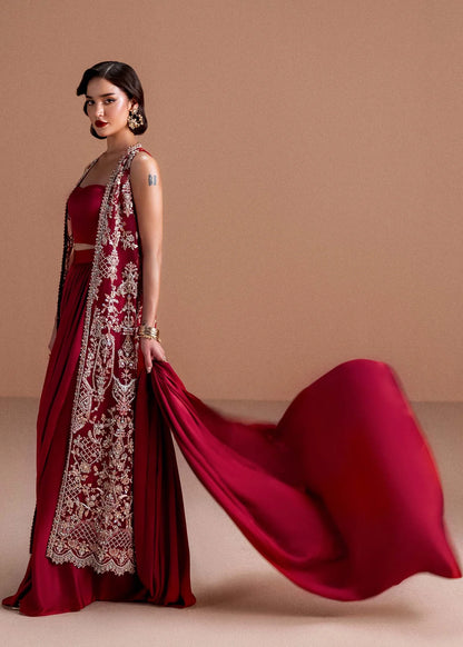 Naura by Kanwal Malik hand-embellished ruby red organza saree dress
