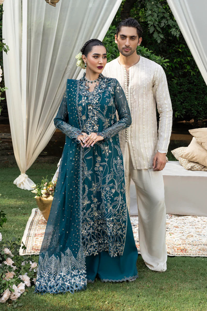 Rang Rasiya Nawal Teal Stitched Cotton Net Formal Suit Pakistanimoda