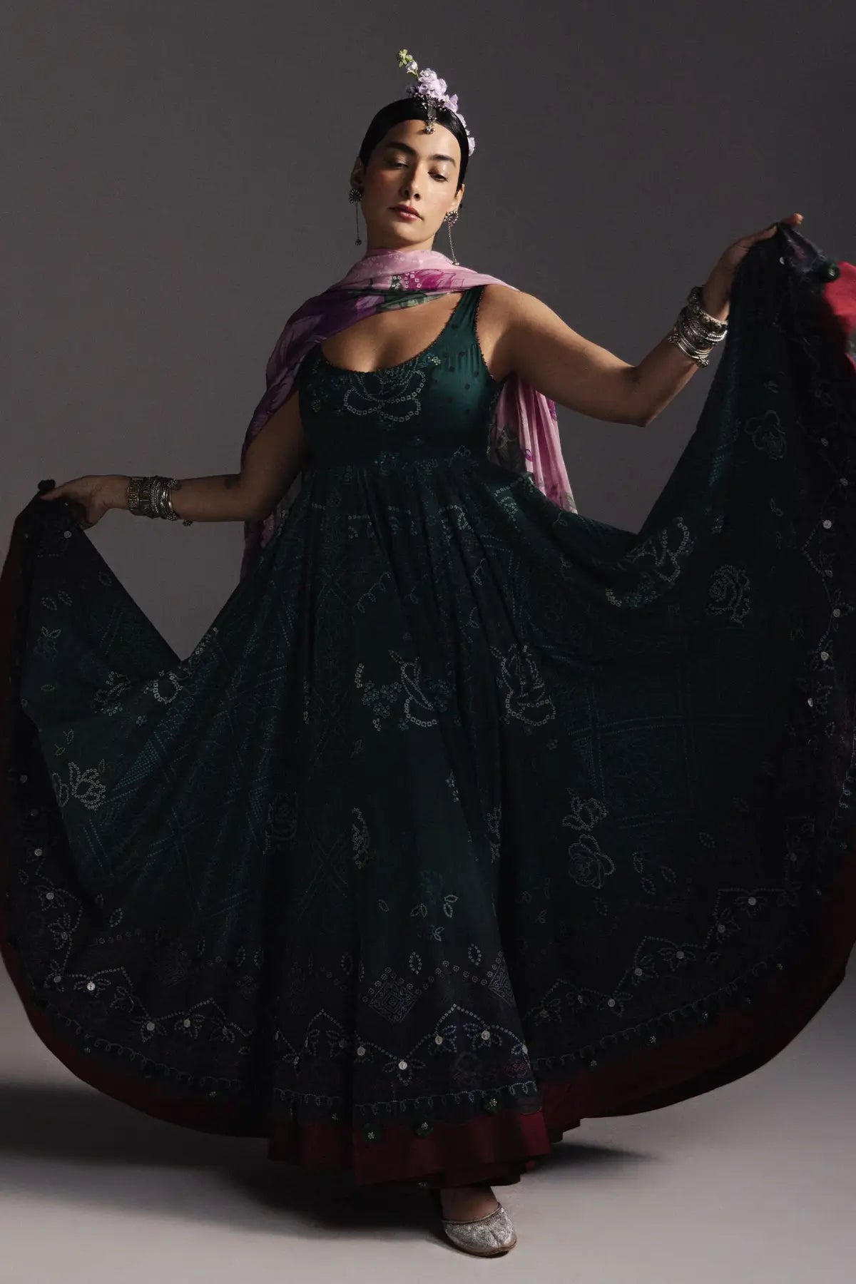 Zara Shahjahan Nayab D4 green festive Anarkali stitched Pakistanimoda