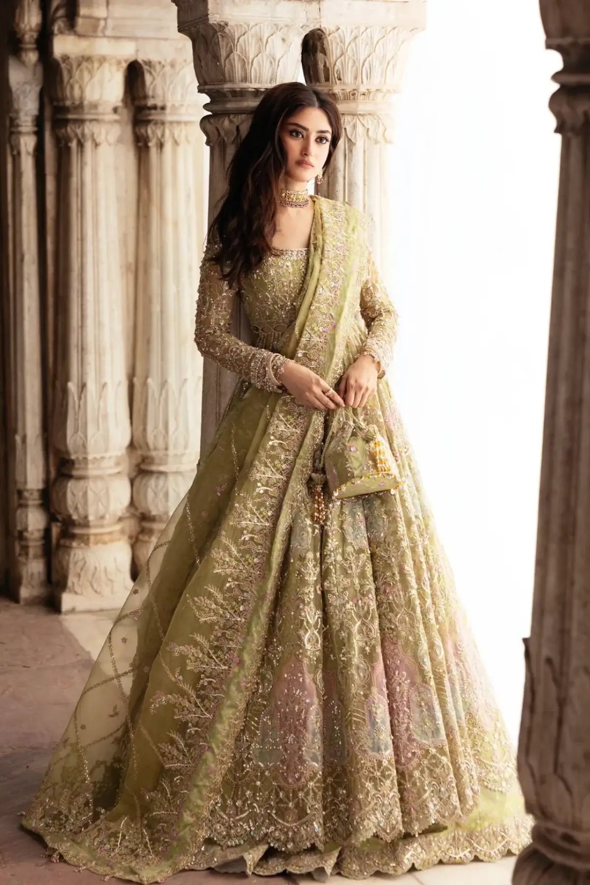 Nayab Olive Green Hand Embellished Wedding Stitched Peshwas – Kanwal Malik Maahi Festive 26