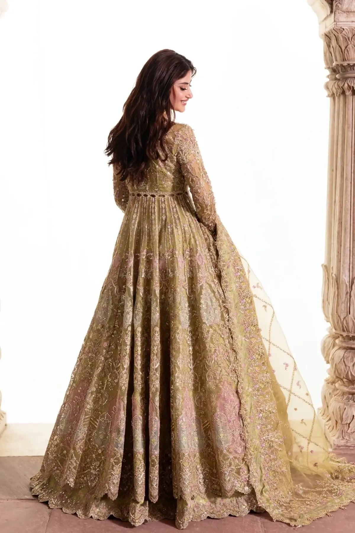 Nayab Olive Green Hand Embellished Wedding Stitched Peshwas – Kanwal Malik Maahi Festive 26