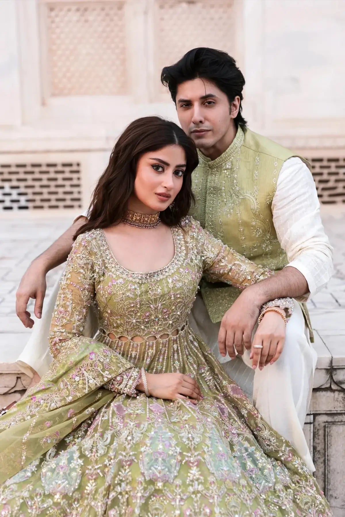 Nayab Olive Green Hand Embellished Wedding Stitched Peshwas – Kanwal Malik Maahi Festive 26
