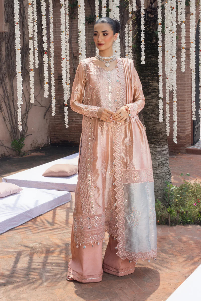 Nayab – Rang Rasiya Peach Zari Organza Handwork Formal Suit Pakistanimoda