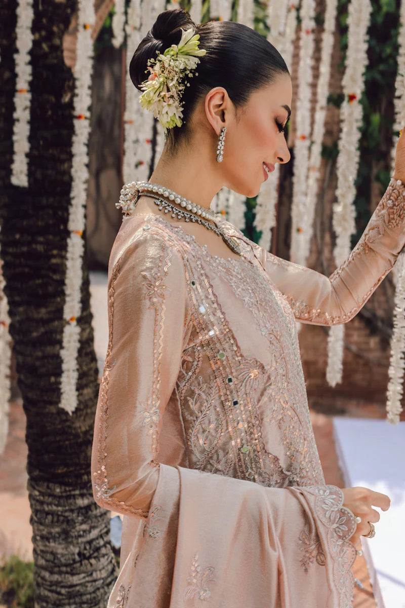 Nayab – Rang Rasiya Peach Zari Organza Handwork Formal Suit Pakistanimoda