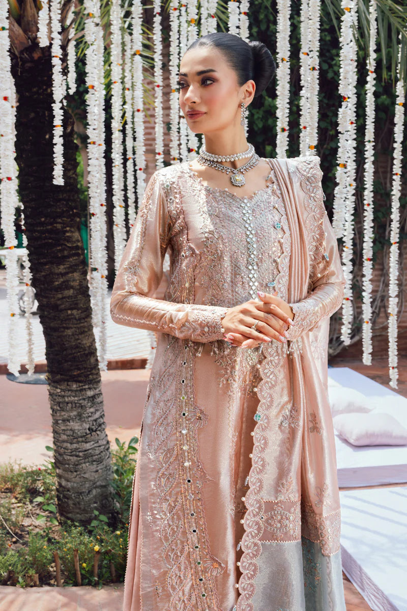 Nayab – Rang Rasiya Peach Zari Organza Handwork Formal Suit Pakistanimoda