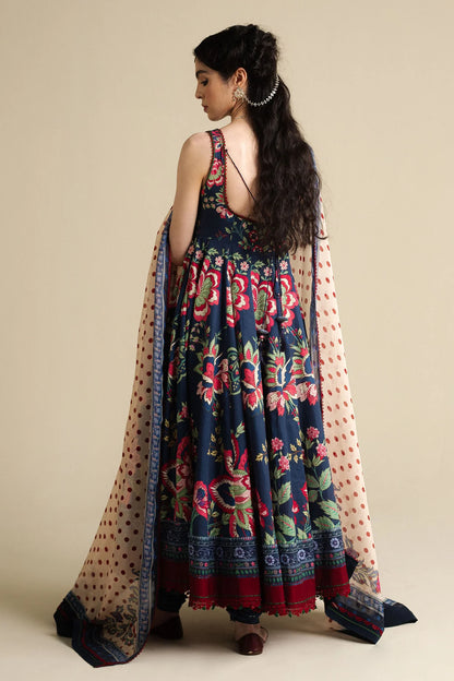 Neelofur-D4-Midnight blue and ivory contrast ethnic wear by-Zara shahjahan